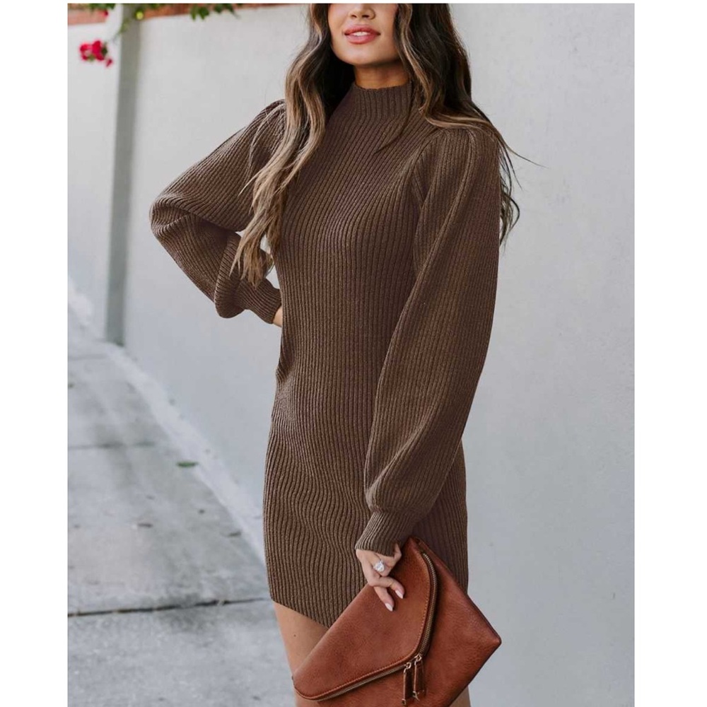 NWT Style & Co knit ribbed sweater dress large brown